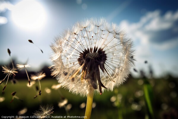 A vibrant yellow dandelion stands tall in a lush green field, sw Picture Board by Joaquin Corbalan