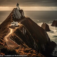 Buy canvas prints of A lighthouse on the edge of a cliff overlooking the vast ocean,  by Joaquin Corbalan