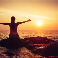 Buy canvas prints of Woman  doing yoga on the coast during sunset. Ai generated. by Joaquin Corbalan