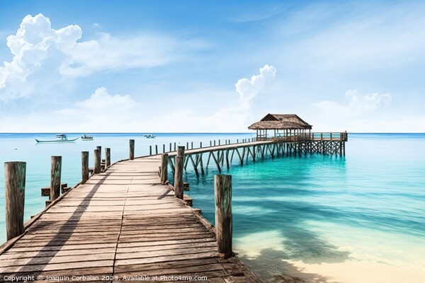 Paradisiacal view of a pier on an island in the pacific tropics. Picture Board by Joaquin Corbalan