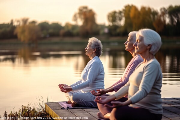 Three graceful senior women enjoy the serenity of nature while p Picture Board by Joaquin Corbalan