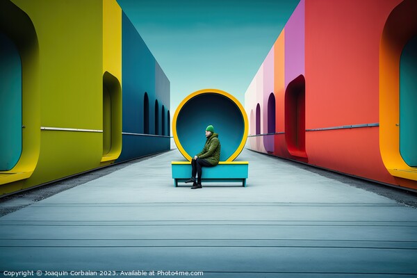 Concept of incongruous loneliness, people alone in a colorful se Picture Board by Joaquin Corbalan