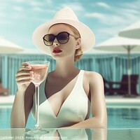 Buy canvas prints of Vintage style woman, with a very elegant swimsuit and hat, has a by Joaquin Corbalan
