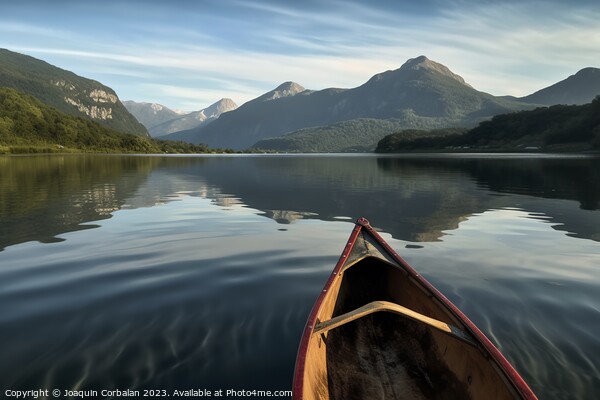 A relaxing canoe ride on the calm waters of a mountain lake, an  Picture Board by Joaquin Corbalan