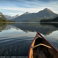 Buy canvas prints of A relaxing canoe ride on the calm waters of a mountain lake, an  by Joaquin Corbalan