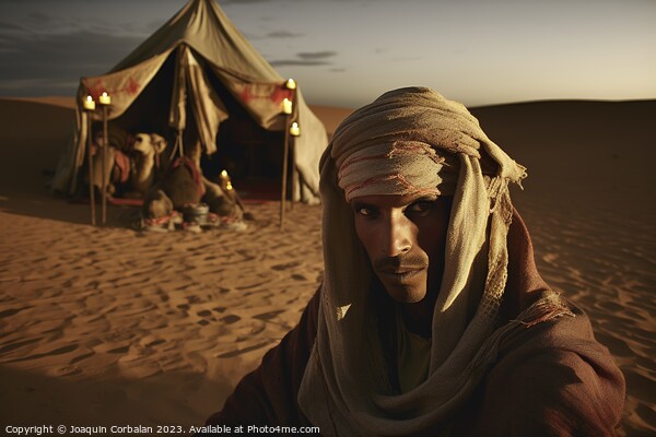 Tuareg rest on the desert sand at dusk. Ai generated. Picture Board by Joaquin Corbalan