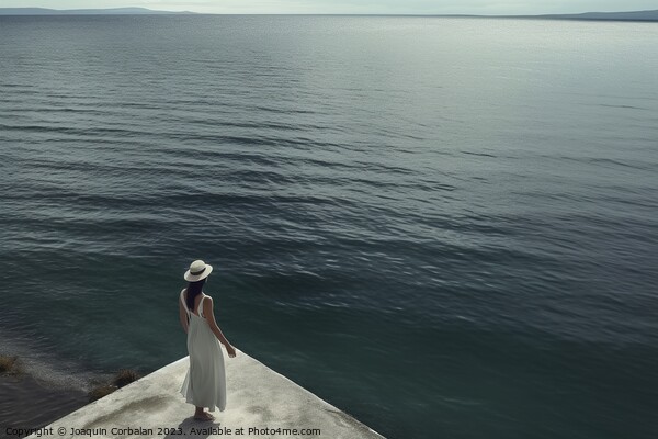 woman in the stunning dress walks fearlessly on the edge of the  Picture Board by Joaquin Corbalan