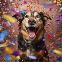 Buy canvas prints of A dog full of joy surrounded by flying confetti. Ai generated. by Joaquin Corbalan