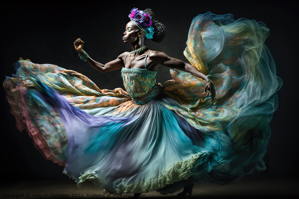 Woman dancer dances artistically with modern grace, isolated bla Picture Board by Joaquin Corbalan