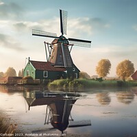 Buy canvas prints of A timeless Dutch countryside scene with iconic windmills and ser by Joaquin Corbalan