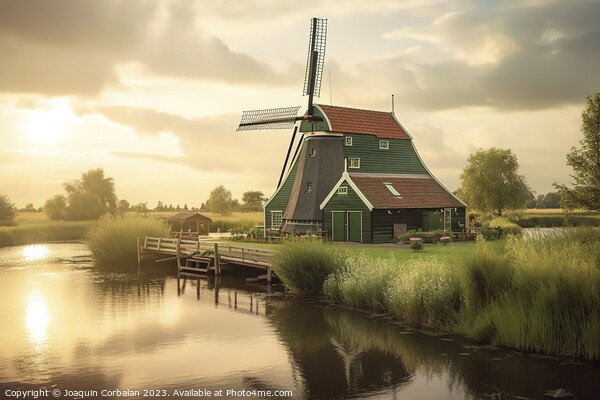 Rural landscape of traditional Dutch windmills. Ai generated. Picture Board by Joaquin Corbalan
