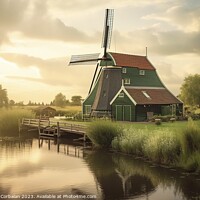Buy canvas prints of Rural landscape of traditional Dutch windmills. Ai generated. by Joaquin Corbalan