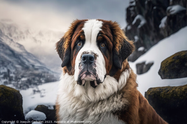 A Saint Bernard dog on the snow. Ai generated. Picture Board by Joaquin Corbalan
