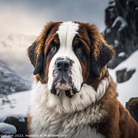 Buy canvas prints of A Saint Bernard dog on the snow. Ai generated. by Joaquin Corbalan