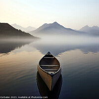 Buy canvas prints of morning mist, a solitary canoe glides upon the tranquil lake. Ai by Joaquin Corbalan
