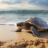 Buy canvas prints of a tiny baby turtle embarks on its wobbly seaside odyssey. Ai gen by Joaquin Corbalan