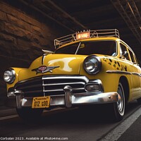 Buy canvas prints of  a vintage New York taxi cruises through the urban. Ai generated by Joaquin Corbalan