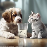 Buy canvas prints of A cat shares its milk with its friend the dog. Ai generated. by Joaquin Corbalan