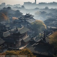 Buy canvas prints of the ancient roofs of a Chinese city awaken in sple by Joaquin Corbalan