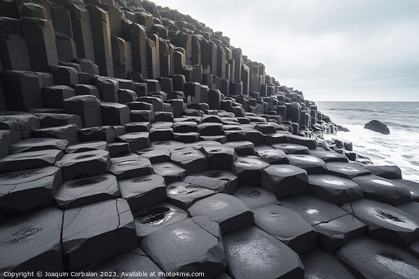 Blocks of black basalt, geometrically shaped rocks on the coast. Picture Board by Joaquin Corbalan
