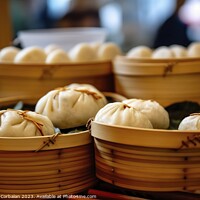 Buy canvas prints of Delicious round boxes with traditional Dim Sum filled with tasty by Joaquin Corbalan