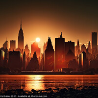 Buy canvas prints of Aerial view of Manhattan island, beautiful city at dusk. Ai gene by Joaquin Corbalan