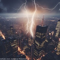 Buy canvas prints of Lightning strikes a building in the financial district of a larg by Joaquin Corbalan