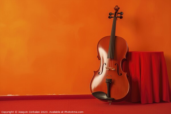 Beautiful violin leaning against a red wall. Ai generated. Picture Board by Joaquin Corbalan