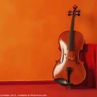 Buy canvas prints of Beautiful violin leaning against a red wall. Ai generated. by Joaquin Corbalan