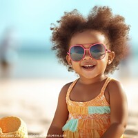 Buy canvas prints of With her curly hair and bright smile, an African American 2-year by Joaquin Corbalan
