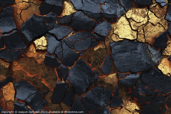 Cracked floor background with golden veins. Ai generated. Picture Board by Joaquin Corbalan