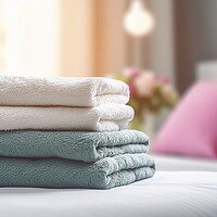 Buy canvas prints of Neatly folded towels in a bright hotel room. Ai generated. by Joaquin Corbalan