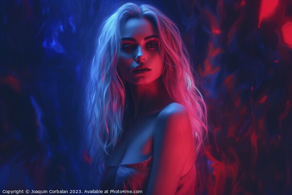 Illustration of a sexy woman wrapped in neon lights and spilled paint. Ai generated. Picture Board by Joaquin Corbalan