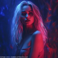 Buy canvas prints of Illustration of a sexy woman wrapped in neon lights and spilled paint. Ai generated. by Joaquin Corbalan