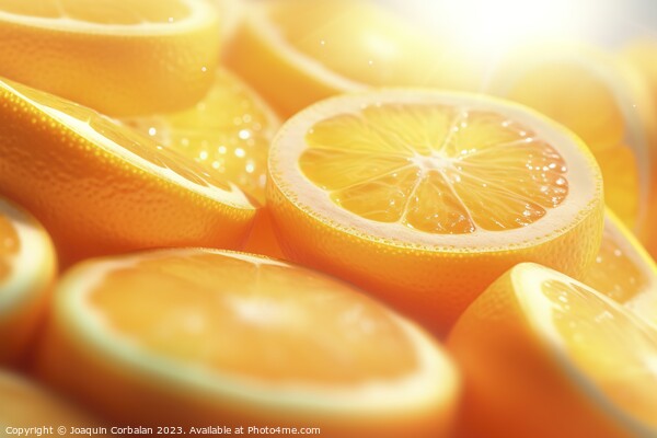 Vitamin C is found in citrus fruits, background of slices of oranges. Ai generated. Picture Board by Joaquin Corbalan