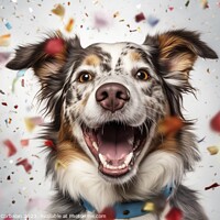 Buy canvas prints of A dog full of joy surrounded by flying confetti. A by Joaquin Corbalan