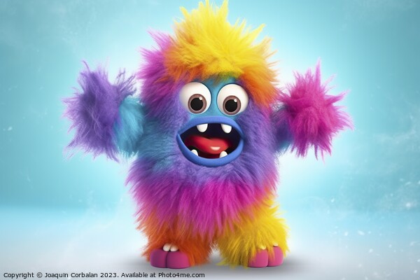 Fluffy little colored monster, dancing and laughing on a colored background. Ai generated. Picture Board by Joaquin Corbalan