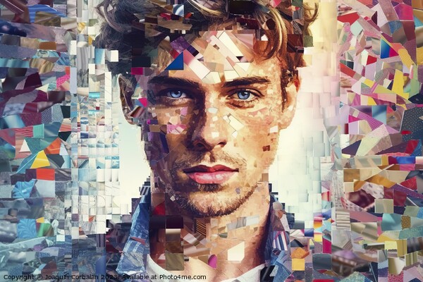 Conceptual portrait , human face is decomposed into colorful pixels. Ai generated. Picture Board by Joaquin Corbalan