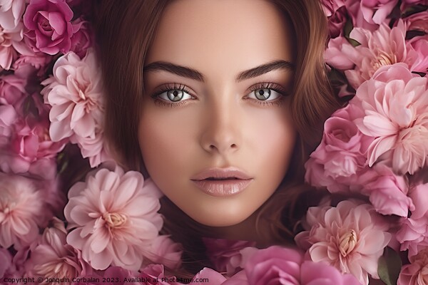 portrait of a young woman, her eyes filled with intensity and a touch of romance.. Ai generated. Picture Board by Joaquin Corbalan