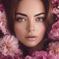 Buy canvas prints of portrait of a young woman, her eyes filled with intensity and a touch of romance.. Ai generated. by Joaquin Corbalan