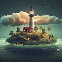 Buy canvas prints of A dream island, at night, floating in a cloud of steam surrounded by the ocean. Ai generated. by Joaquin Corbalan