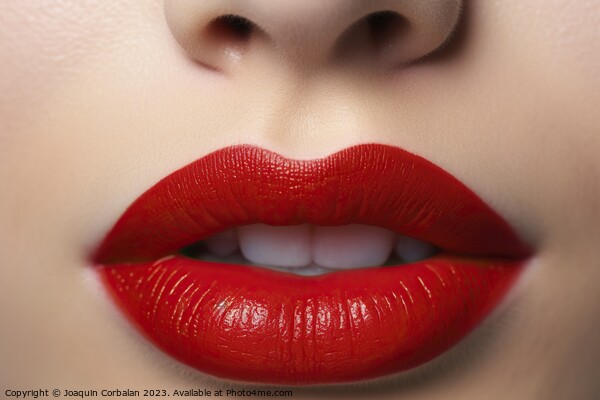Detail of the red lips of a beautiful woman in a sensual pose. Ai generated. Picture Board by Joaquin Corbalan