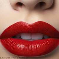 Buy canvas prints of Detail of the red lips of a beautiful woman in a sensual pose. Ai generated. by Joaquin Corbalan