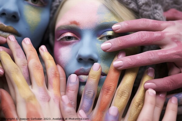 The model covers her mouth and face with her fingers, painted wi Picture Board by Joaquin Corbalan