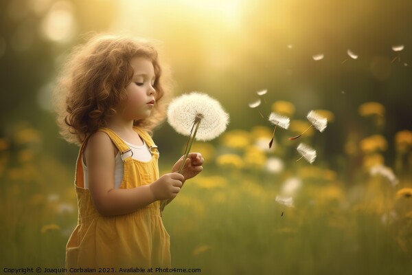 the girl exhales a wish upon a dandelion, unleashing whispers of Picture Board by Joaquin Corbalan