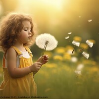 Buy canvas prints of the girl exhales a wish upon a dandelion, unleashing whispers of by Joaquin Corbalan