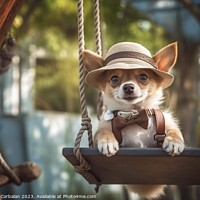 Buy canvas prints of A little dog in clothes and glasses swings funny o by Joaquin Corbalan