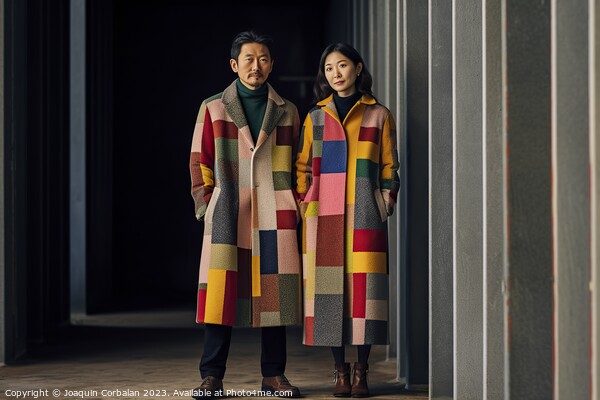 An adult Japanese couple, wearing colorful clothes, posing serious and relaxed Ai generated. Picture Board by Joaquin Corbalan