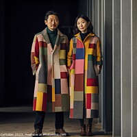 Buy canvas prints of An adult Japanese couple, wearing colorful clothes, posing serious and relaxed Ai generated. by Joaquin Corbalan