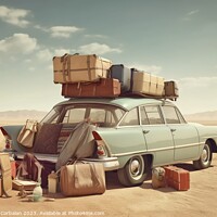 Buy canvas prints of Illustration of a vintage car loaded with suitcases to go on a l by Joaquin Corbalan
